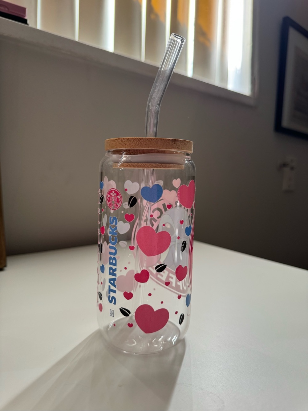 Stitch Graphic Starbucks-Style Clear Tumbler with Straw - Blue & Pink - Picture 3 of 4
